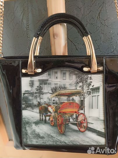 Сумка черный лак с 3D фото эксклюзив