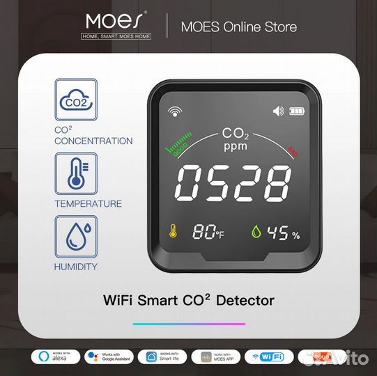Датчик углекислого газа CO2 Moes 3 в 1 WiFi темпер