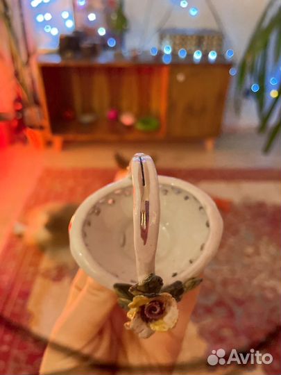 Фарфоровая корзинка ваза ручной лепки СССР