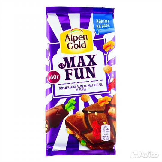 Шоколад Alpen Gold Max Fun кар мармел печен (опт)