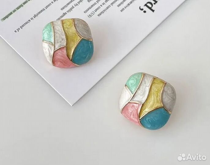 Маленькие серьги Pearl Fox винтажные квадрат эмаль