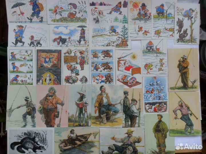 Охотники, рыболовы, звери, кони,птицы 1950х-60х г