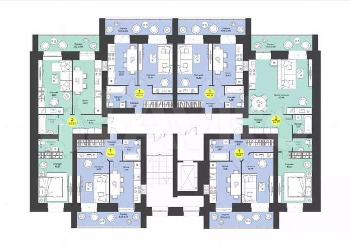 2-к. квартира, 63,6 м², 5/9 эт.