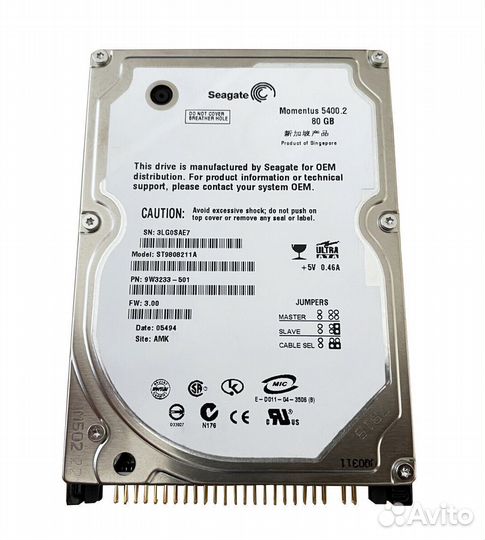 Жесткий диск Seagate 80Gb ST9808211A IDE 2,5