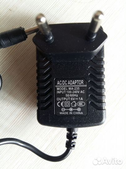 Блок Питания 6В (Ток 1A) 3.5мм*1,2мм (1,2 метра)