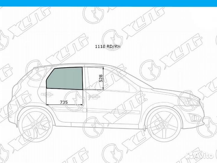 Стекло боковое заднее правое на LADA granta