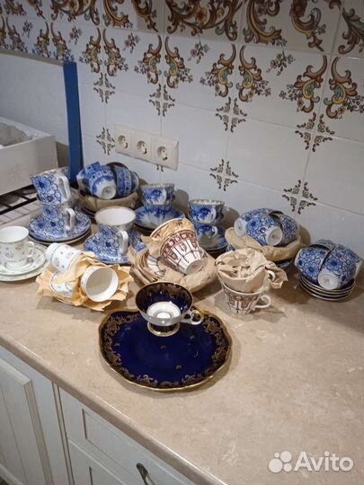 Чайная пара Эгоист Веймар кобальт с позолотой