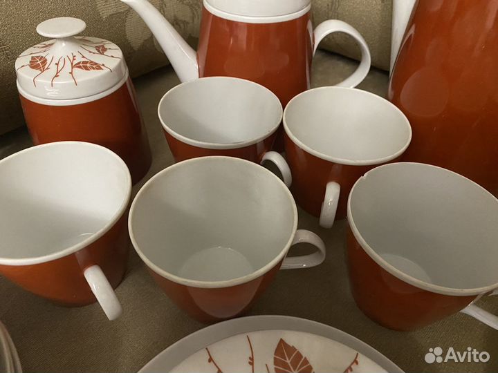 Сервиз Листики терракотовый фарфор гдр lichte 26