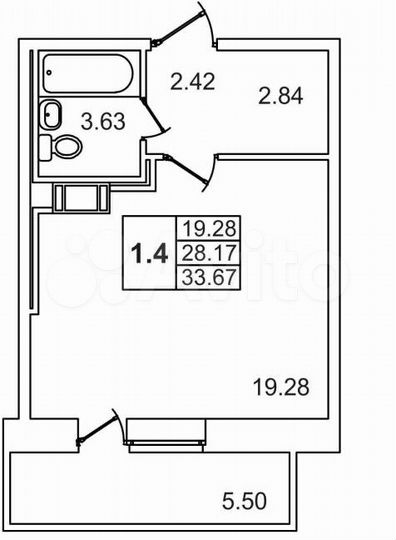 Квартира-студия, 28,2 м², 11/18 эт.