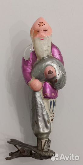 Елочная игрушка СССР на прищепке Старик с неводом