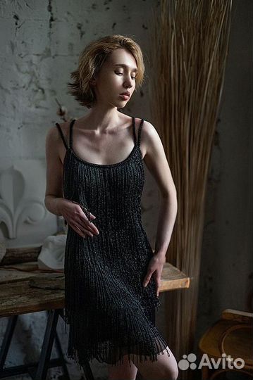 Вечернее платье черное в стиле Гэтсби бисер