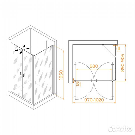 Душевой уголок RGW 1000x900 Прозрачное проф. Черн