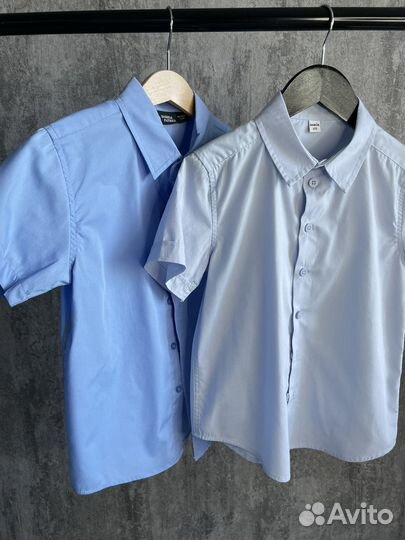 Рубашка голубая для мальчика 122-128 см
