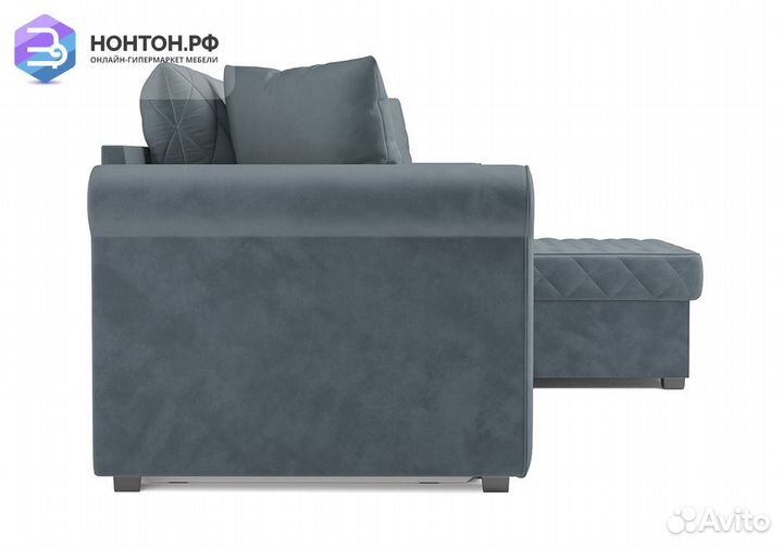 Угловой диван дельфин Берлин велюр серо-синий