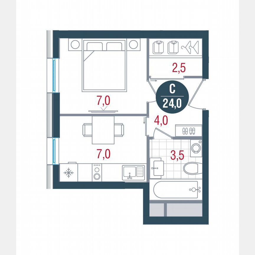Квартира-студия, 24 м², 19/32 эт.