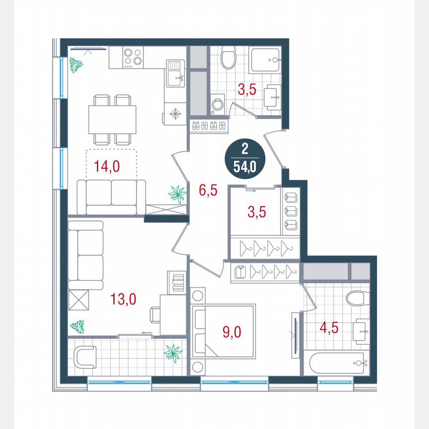 2-к. квартира, 54 м², 17/17 эт.