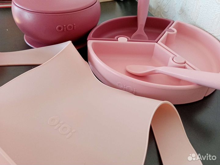Силиконовая детская посуда набор бренд MinikOiOi