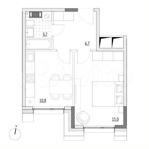 1-к. апартаменты, 36,2 м², 7/7 эт.