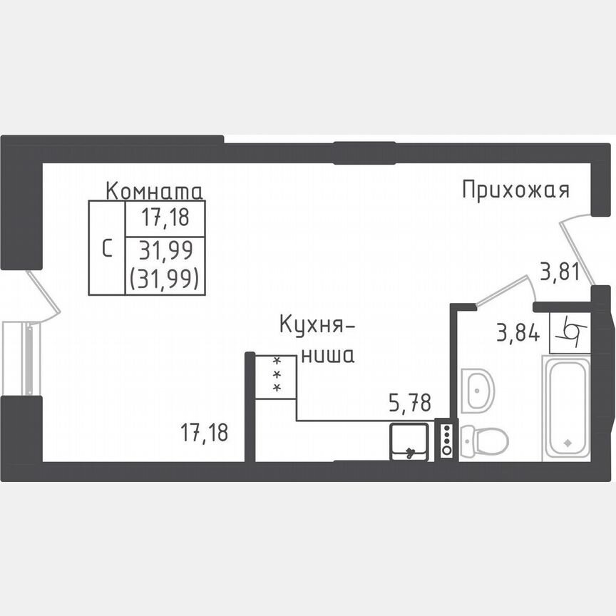 Квартира-студия, 32 м², 1/5 эт.