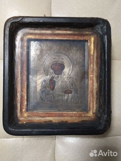 Икона, Николай Чудотворец, серебро 84,киот
