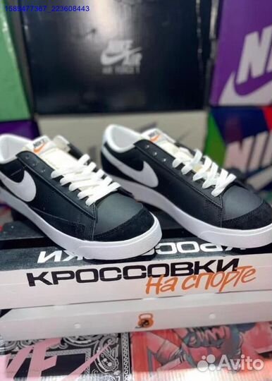 Nike Blazer Low Black White Swoosh (Арт.55219)