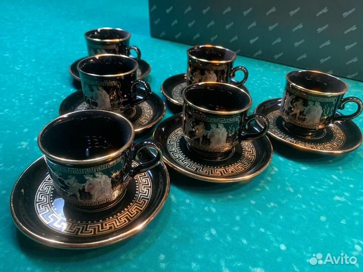 Сервиз кофейный черный фарфор золото 24 карата