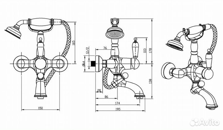 Смеситель для ванны Boheme Medici Ripresa 303