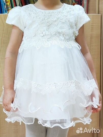 Платье снежинки, белое платье 98см