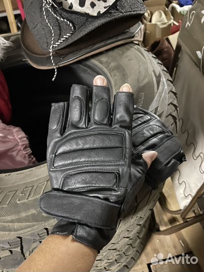 Мотоперчатки кожаные мужские без пальцев
