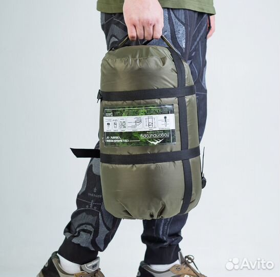 Спальник с капюшоном, спальный мешок флис Хаки