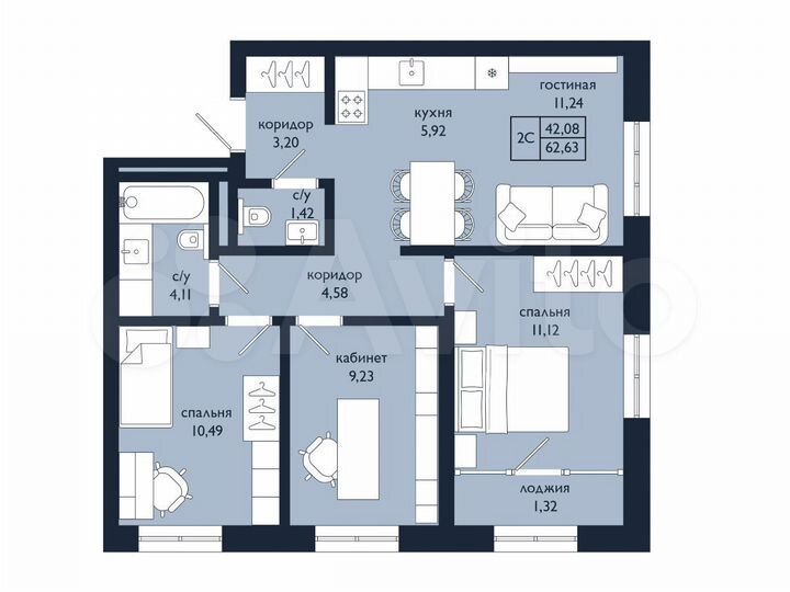 4-к. квартира, 62,6 м², 8/25 эт.