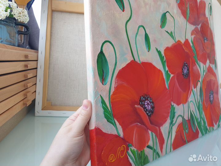 Картина Маки красные цветы 50х60см холст масло