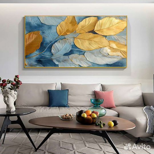 Текстурная картина Золотые листья маслом на холсте