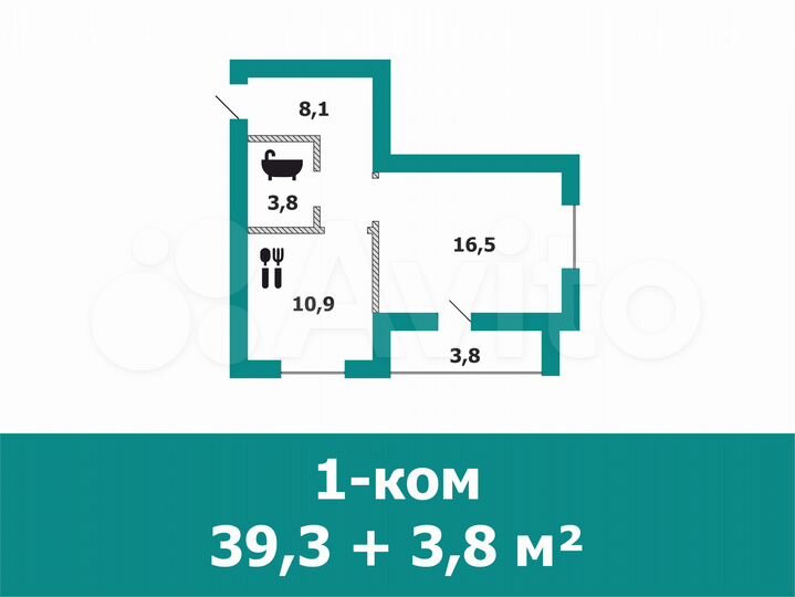 1-к. квартира, 39,3 м², 4/4 эт.