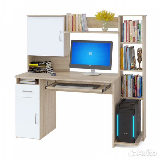 Стол компьютерный кст-11.1, цвет дуб сонома/белый, шхгхв 149х60х144 см., универсальная сборка