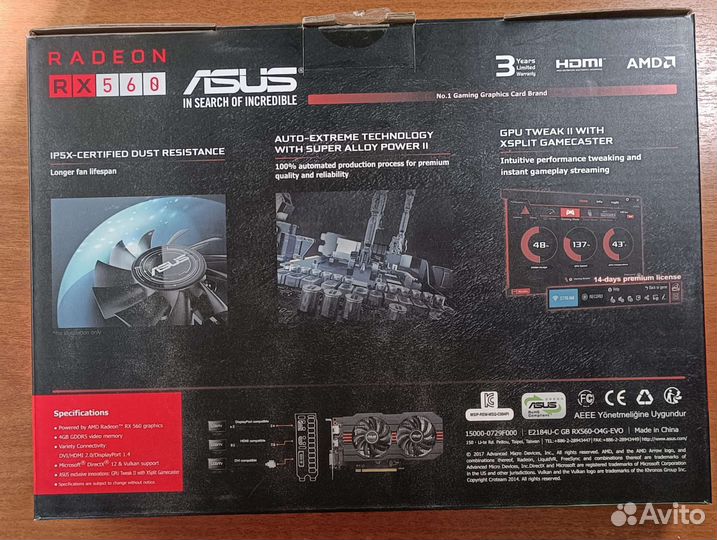Видеокарта Asus RX560 4GB