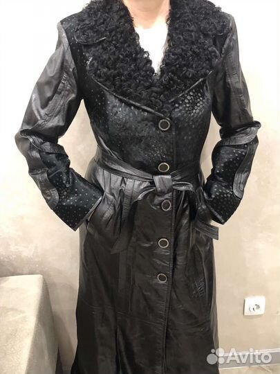 Кожаный плащ женский длинный натуральная кожа