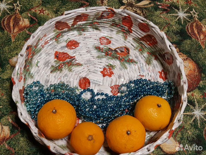 Корзина/ Поднос из бумажной лозы, декупаж#лак