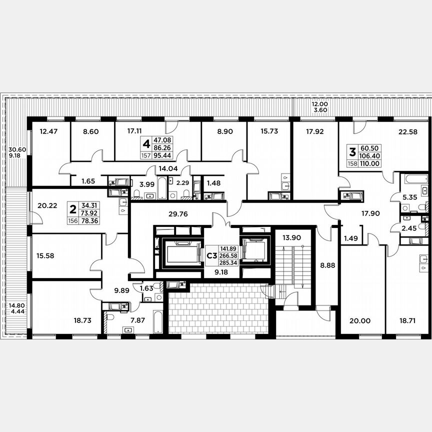 2-к. квартира, 80,2 м², 14/14 эт.