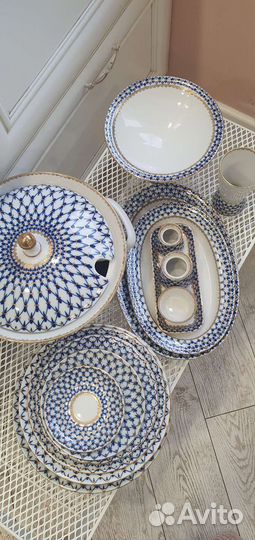 Супница кобольтовая сетка с золотом лфк