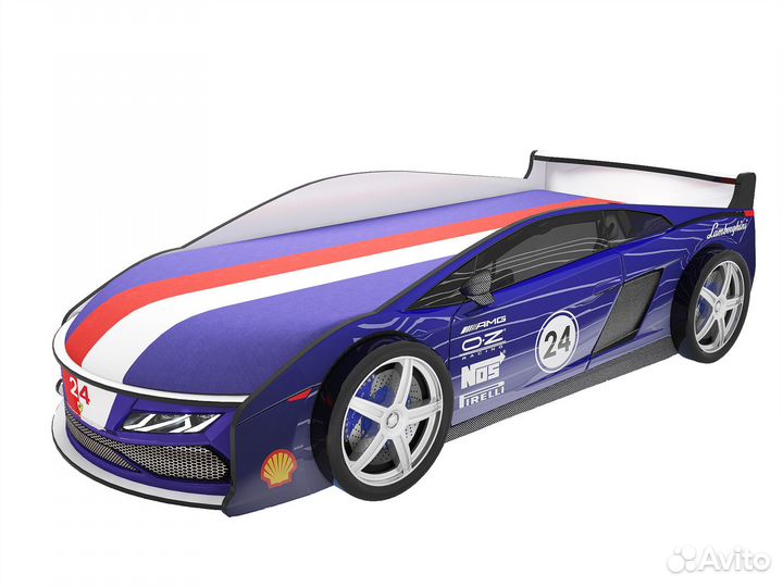 Кровать-машина Ламба Синяя с колесами (2шт.)