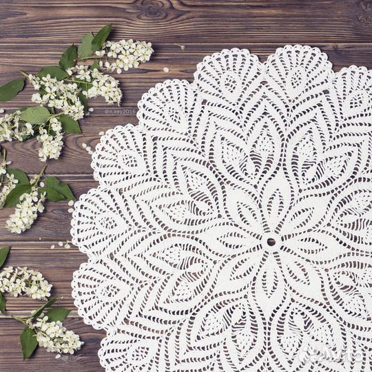 Вязаная ажурная салфетка, круглая, белая, новая