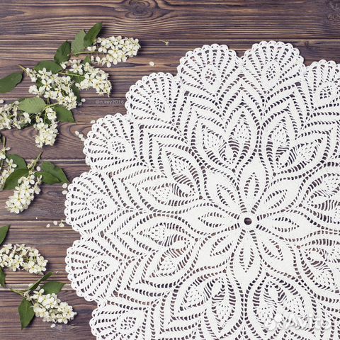 Вязаная ажурная салфетка, круглая, белая, новая