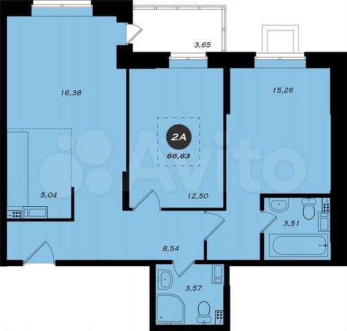 2-к. квартира, 66,6 м², 7/19 эт.