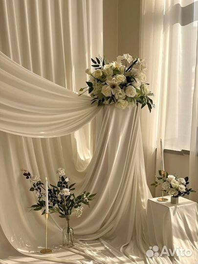 Фотозона на свадьбу с тканями, свадебная фотозона