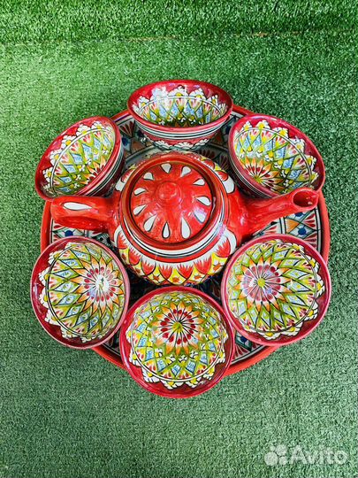 Чайный сервиз Риштан красный