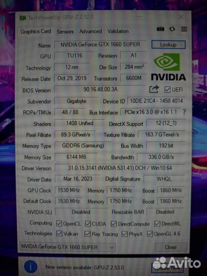 Видеокарта gtx 1660 super 6gb