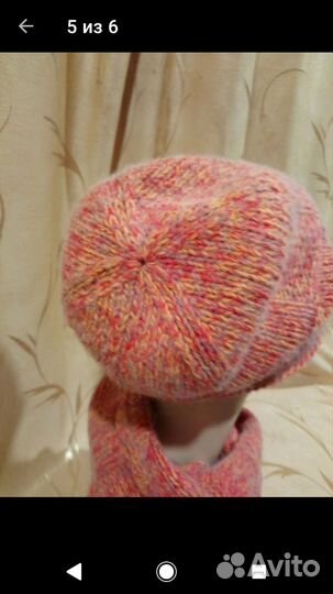 Вязаный комплект из шерсти шапка бини,снуд