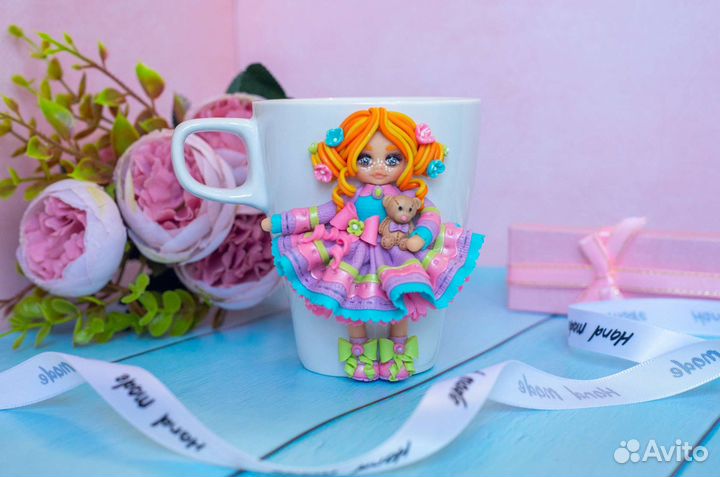 Кружка с декором из полимерной глины Весна