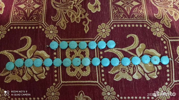 Бижутерия,бусы и браслет,камень натур.бирюза